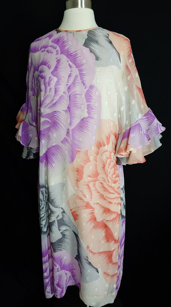 Hanae Mori 80s Ruffle Sleeve Silk Dress
