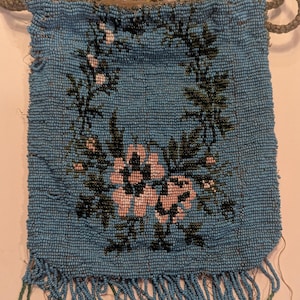 Antique Micro Beaded Drawstring Purse with Venetian Beads