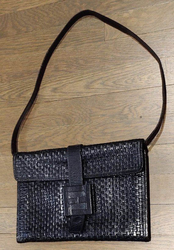Fendi Clutch Black Woven Leather w Shoulder Strap - image 4