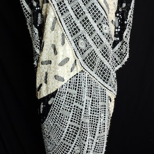 Zandra Rhodes Beaded 1980s &quot;Spanish Impressions&quot; Collection Black White Silk Cocktail Dress