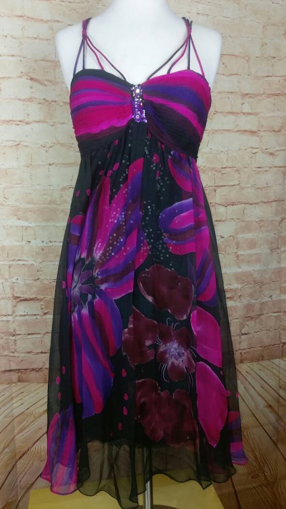 Diane Freis 90s Silk Sequin Cocktail Dress sz 8