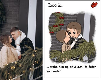 Love Is Couple Illustration | Personalized Digital Portrait from Photo | Custom Cartoon Gift (2 People)