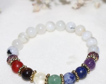Pulsera de sanación de los 7 chakras: pulsera de cuentas de cristal con piedras naturales y detalles dorados