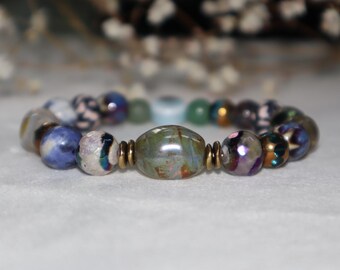 Pulsera de cuentas de piedras preciosas mixtas: joyería curativa única y hecha a mano