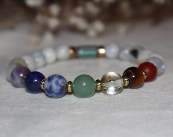 Pulsera de sanación de los 7 chakras: pulsera de cuentas de cristal con piedras naturales