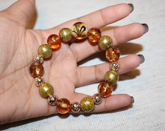 Pulsera Golden Harvest / Pulsera de cuentas de ámbar y oliva / Joyería Prosperity