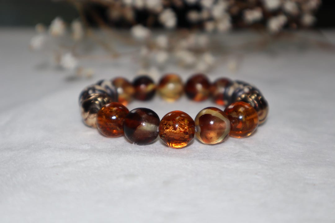 Amber & Earth Tones Beaded Bracelet – Handmade Statement Jewelry - Etsy