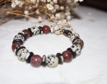 Pulsera de cuentas de jaspe rojo y dálmata: joyería de cristal de conexión a tierra