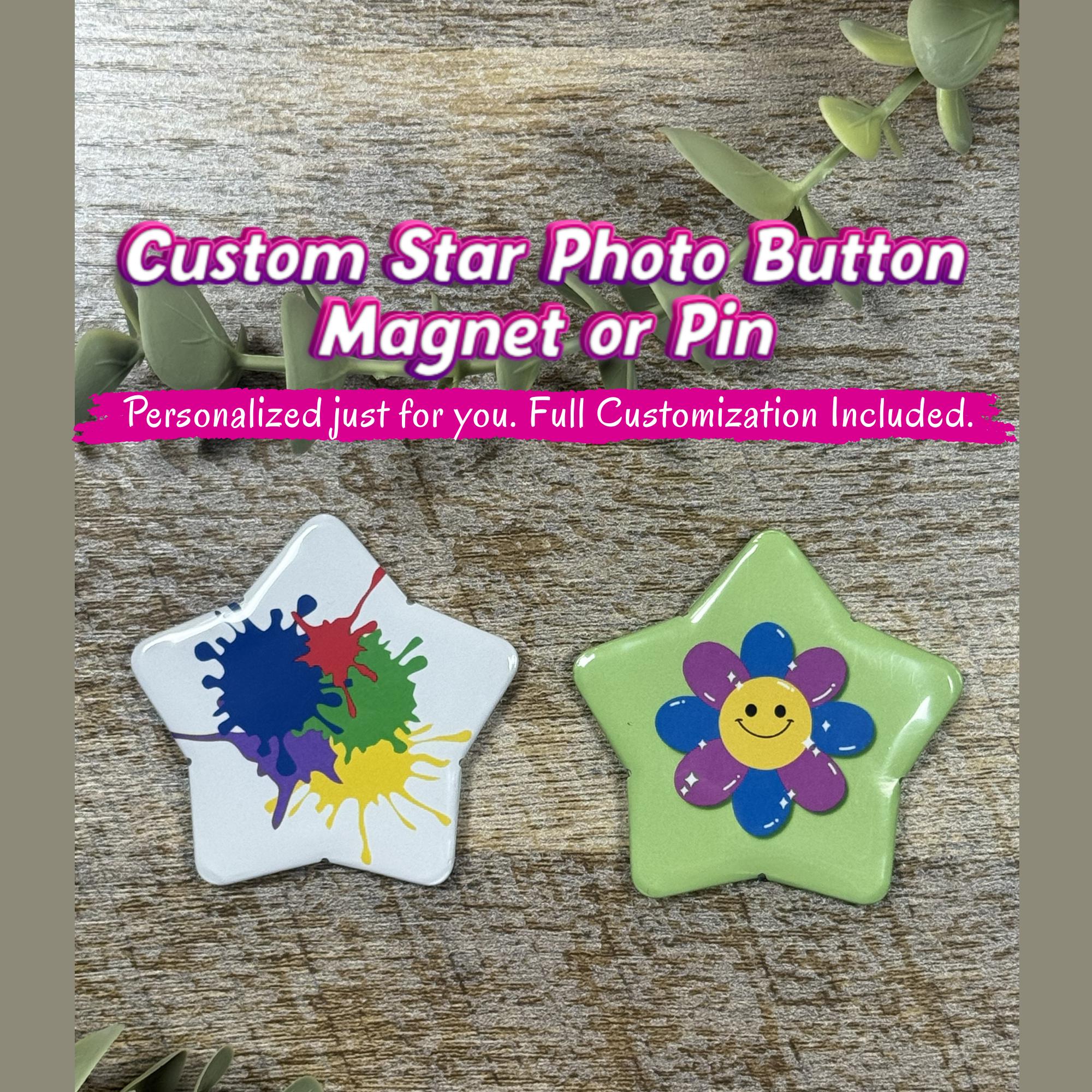 Custom Star Photo Button | Magnet or Pin | Personalized Party Favors (2 ...