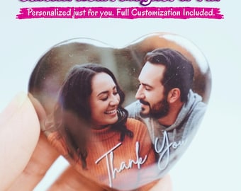 Benutzerdefinierte Herz Foto Magnet oder Pin | Personalisiertes Erinnerungsgeschenk, Hochzeit, Geburtstag, Abschlussfeier-Gastgeschenk