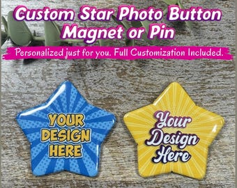 Benutzerdefinierte Stern Foto Button | Magnet oder Pin | Personalisierte Gastgeschenke (2,25 ")
