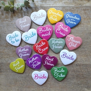 Heart Wedding Party Pins | Bridal Shower  Bachelorette Party Rehearsal Dinner Favors with Organza Bag