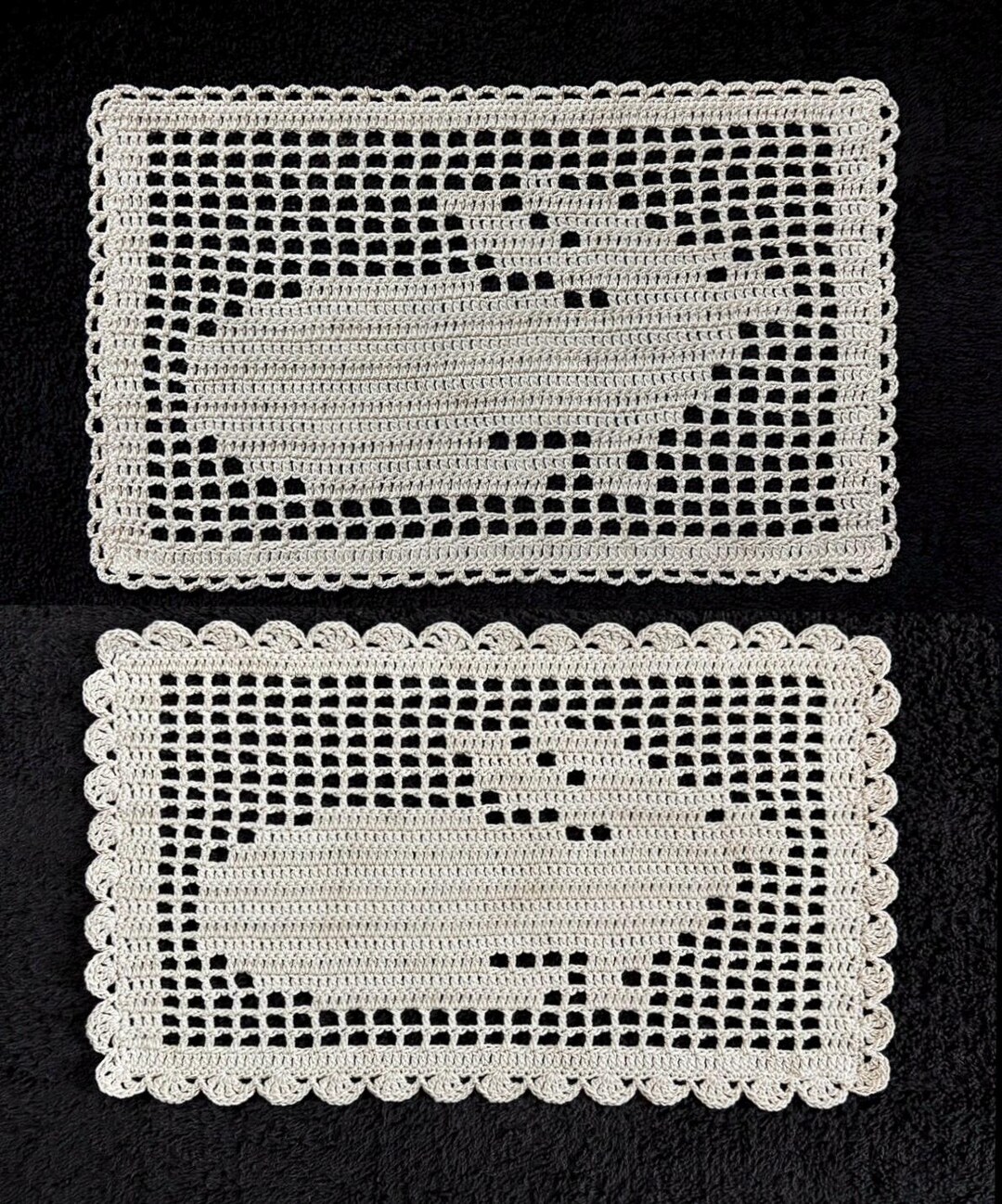 Doyle Rabbit Design Bunny Rabbit Doily - Handmade Filet Crochet, Wall Art, Vintage Decor ...