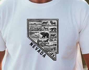 Nevada Wildlife Art T-Shirt | Rustic Outdoorsy Graphic Style