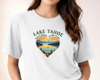 Lake Tahoe Heart Landscape T-Shirt | Scenic Mountain Lake Design