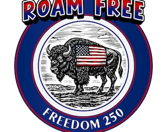 Freedom 250 Sticker | Roam Free Buffalo with Rustic American Flag