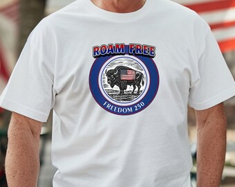 Freedom 250 Tee with US Flag | Patriotic Graphic | Roam Free Bison
