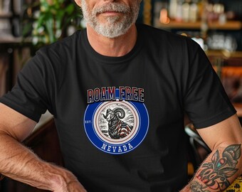 Roam Free, Nevada | Big Horn Sheep Graphic Tee | Comfortable, Rugged Outdoor Tee