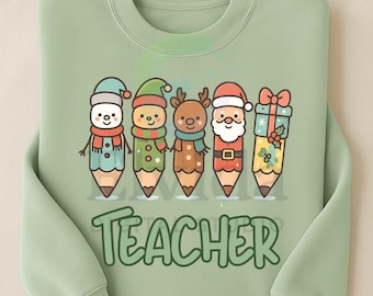 Insegnante di Natale PNG, design di simpatici personaggi a matita, arte di sublimazione per la scuola durante le vacanze