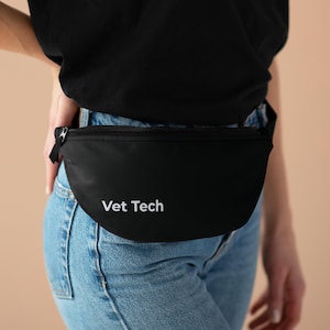 Vet Tech Fanny Pack: Black Polyester Belt Bag, Silver Font