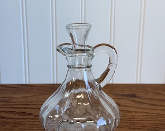 Vintage Glass Cruet with Stopper, Clear Glass Oil Vinegar Bottle, Small Decanter, Farmhouse Kitchen Decor, Rustic Tableware
