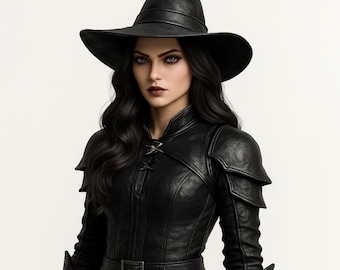 Handmade Dark Fantasy Witch Costume – Leather Gothic Sorceress Halloween Outfit