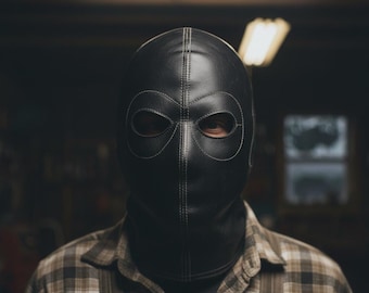 Handmade Black Leather Full Head Mask – Steampunk Cosplay Hood
