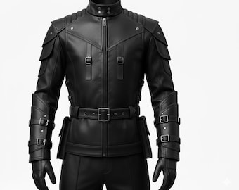 Men’s Black Leather Armour Jacket — Medieval Cosplay, LARP & Gothic Coat | Custom Fit