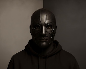 Black Leather Cosplay Mask – Handmade Full-Head Steampunk Costume Hood, Vintage Sci-Fi Festival Party Accessory