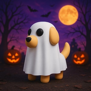 Ghost Dog Figurine: Spooky Halloween Puppy Ornament, Handmade Decor