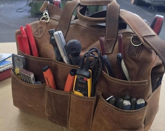Handmade Leather Tool Bag, Personalized Bag, Electrician Tool Bag, Bag for Mechanics, Carpenters, Tool Organizer, Christmas Gift For Him
