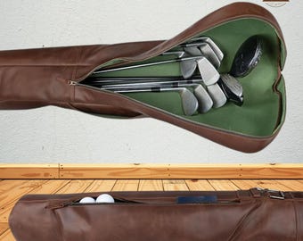 Handmade Leather Golf Bag Carrier, Leather Travel Golf Club Carry Bag, Golf Club Case for Men , Best Father's Day Gift