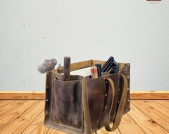 Handmade Leather Tool Bag With 8 Tool Pockets, Tool Organizer Gift For Him, Personalized Bag, 100% Heavy Duty Leather