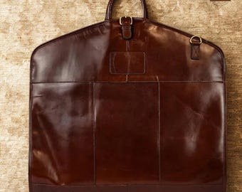Personalized Leather Garment Bag: Handmade Suit Carrier for Travel