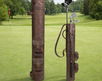 Leather Golf Bag Carry Case, Handmade Vintage Golf Club Carrier with Shoulder Strap, Leather Golf Range Bag, Golf Gift for Men