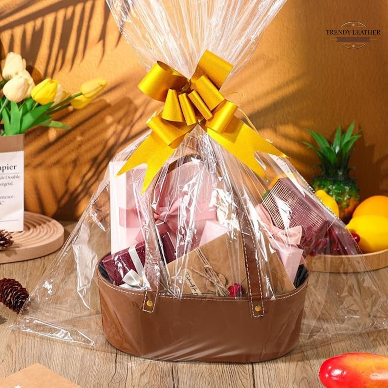 Handmade Leather Gift Basket for Him & Her – Leather Gift Box, Personalized Basket , Unique Gift Box for Christmas Gifts