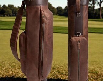 Leather Golf Bag Carry Case, Handmade Vintage Leather Golf Club Carrier with Pocket & Shoulder Strap, Golf Range Bag, Golf Gift for Him