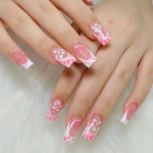 French Tip Press On Nails: Pink & White Bow Accent - Full Kit