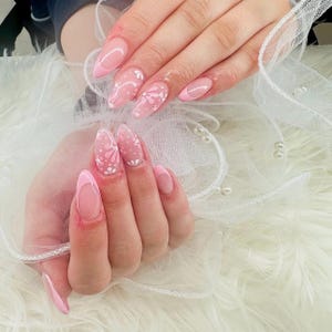 French Tip Press On Nails with Flowers: Full Kit Included