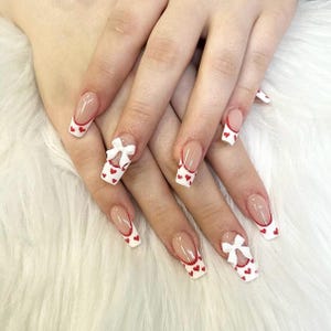 French Tip Press On Nails: Pink & White, Full Kit Included (10pcs)