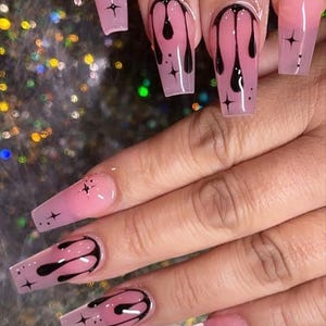 Black Nails Art | Press on nails | ghost nails | trendy nails | Nails box with full kit | halloween nails | rosy nails |