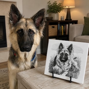 Custom Laser Engraved Pet Memorial Tile | Personalized Pet Portrait from Photo | Dog & Cat Memorial Gift | Pet Loss Keepsake