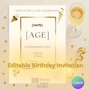 Gold Birthday Invitation | Elegant Luxe Party Template Digital Download