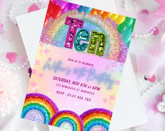 Rainbow Sequin 10th Birthday Invitation Template | Editable Canva Invite (Digital Download)