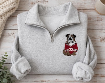 Sudadera con cremallera de 1/4 bordada con diseño de Bulldog, sudadera de fútbol americano con diseño de Bulldog, sudadera con cremallera de un cuarto para el día del partido, regalo para mamás deportistas, camiseta con el espíritu del equipo Bulldog