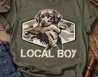 Camiseta con estampado de perro y pato de caza para niños, camiseta para amantes de la naturaleza, camiseta de caza de patos, regalo para cazadores de perros cobradores, camiseta de camuflaje para deportistas.