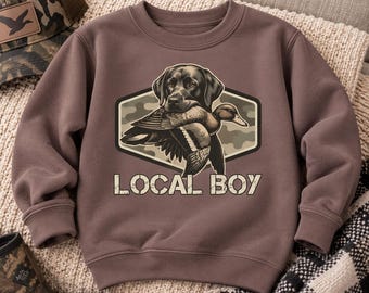 Sudadera infantil de caza para niños, sudadera juvenil de cuello redondo para caza de patos, sudadera con estampado de labrador retriever, camisa infantil de camuflaje para actividades al aire libre.