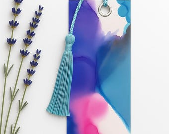 Alcohol Ink Bookmark – Handmade Watercolor Style Art Bookmark with Tassel – Gift for Readers & Writers