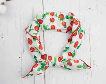 21" x 21" Cherry Print Bandana Bundle, One-Side Print, Vintage Retro Pin Up Head Wrap, Red Cherry Fruit Neckerchief