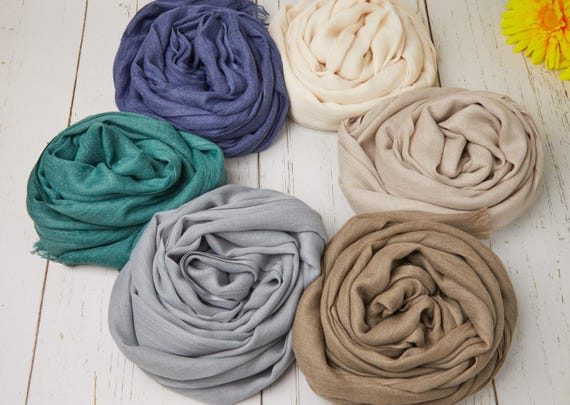 Solid Color 70" x 41" Cotton-Polyester Large Scarves Bundle, Hair Scarf, Lightweight Soft Neck Wrap, Fringe Shawl, Fashion Accessory Women
